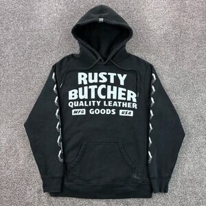 Rusty Butcher Hoodie Mens Small Black Quality Leather MFG Goods USA Sleeve Chain